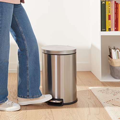 Amazon Basics Round Cylindrical Trash Can 20L 5.3 Gal Soft Pedal Stainless Steel