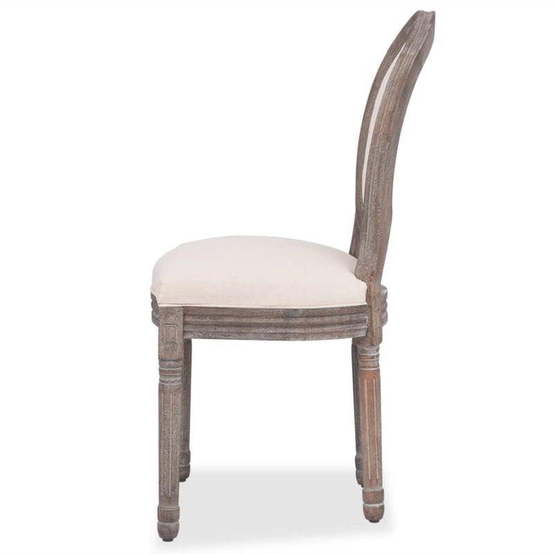 Vidaxl Set of 2 Dining Chairs Birch Frame & Cream Linen Upholstery Rubberwood Legs