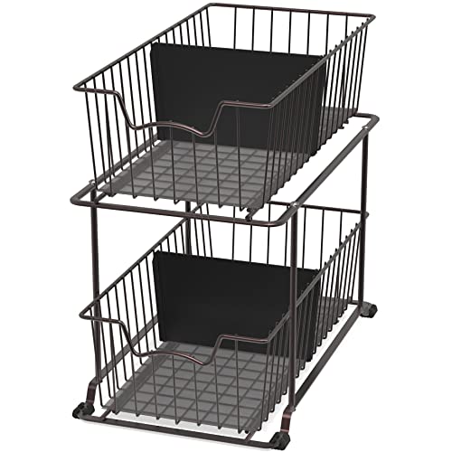 Simple House Ware 2 Tier Cabinet Wire Basket Drawer Organizer Brown