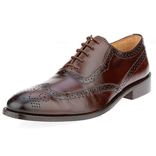 LIBERTYZENO Mens Wingtip Genuine Leather Oxford Dress Shoes 920 Brown