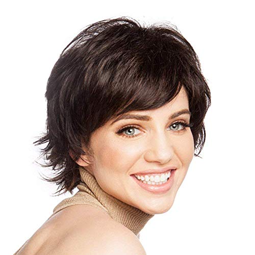 Blonde Unicorn Dark Brown Pixie Cut Wig for Women Short Bangs Remy Hair Blend