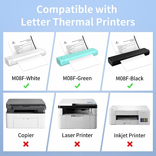 Itari Thermal Printer Paper 8.5 x 11 US Letter for M08F-Letter Portable Printer - Multipurpose Thermal Paper 100 sheets, Compatible with M08F, MT800, MT800Q, Brother PocketJet PJ762/PJ763MFi Printer