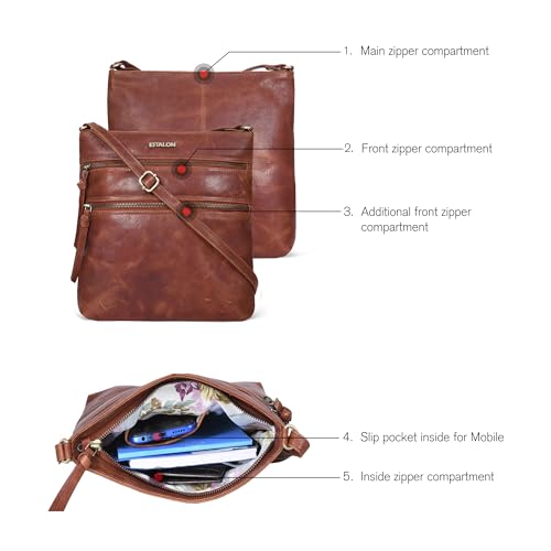 ESTALON Leather Crossbody Bags for Women - Trendy Cross body Purses for Women - Ladies Handbags - Women's Shoulder Sling Bags - Gifts for Her - Congnac