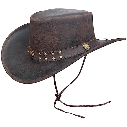 Brandslock Men's Vintage Wide Brim Cowboy Hat Black & Brown Aussie Style