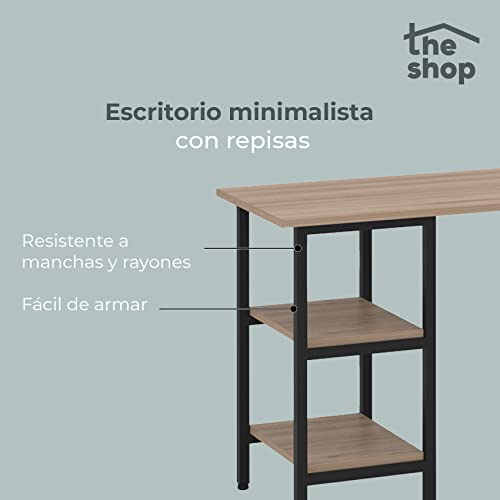 Minimalist desktop inhabits The Shop - Ideal for Home Office - Modern Work Table - 2 Entrapaños on each side - Metal Structure - Covered in MDF and Texturized Laminate (Dark Cafe)