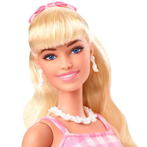 Barbie the Movie Doll Margot Robbie Pink & White Gingham Dress Chain Necklace