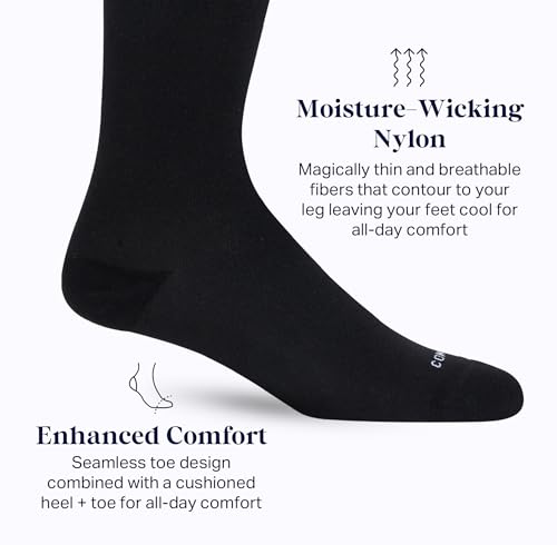 Comrad Nylon Knee High Socks 15 to 20mmhg Compression Medium Black Soft