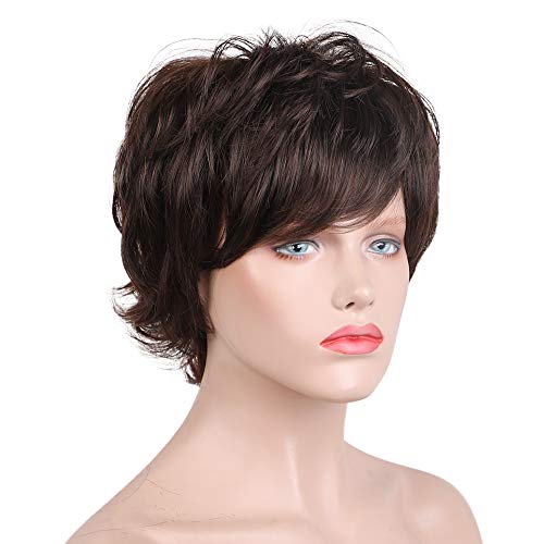 Blonde Unicorn Dark Brown Pixie Cut Wig for Women Short Bangs Remy Hair Blend