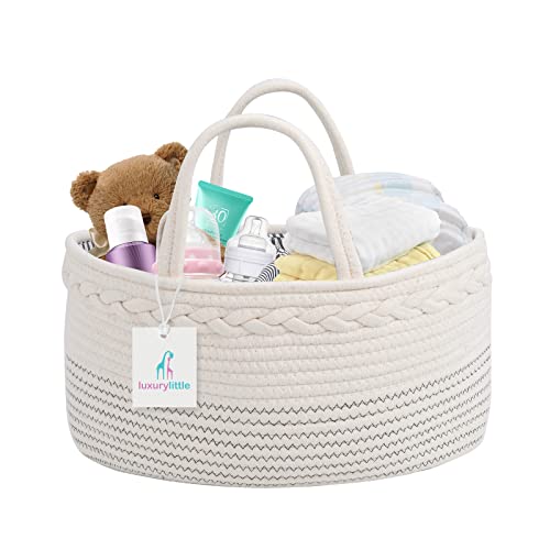 Diaper Caddy Organizer - Large Tote Bag Rope Nursery Storage Bin for Boys and Girls