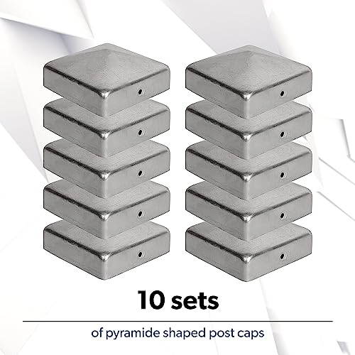 Post Caps 4x4 Inches 10 Piece Set Galvanized Metal Free Screws Fence Post Covers