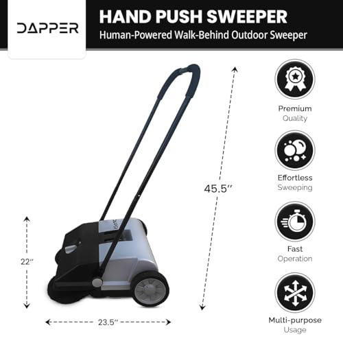 Dapper Supply Walk-Behind Outdoor Hand Push Floor Sweeper - 6.5 Gallon Capacity - 22" Sweeping Width - Sweeps up to 25,500 ft² / Hour, Grey