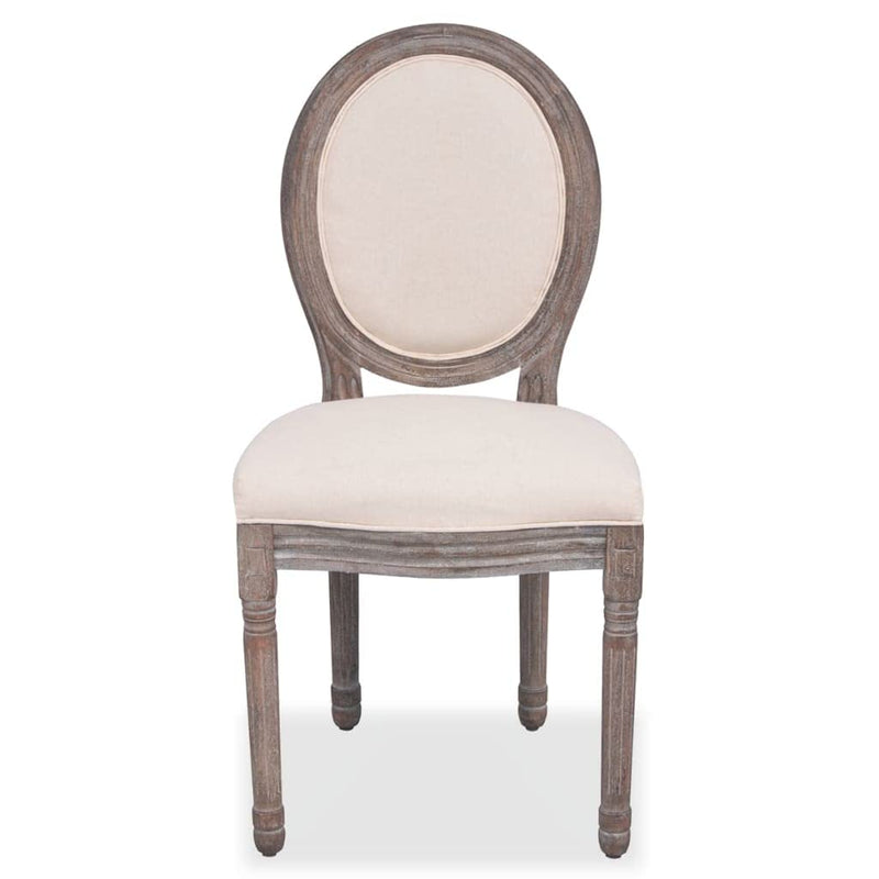 Vidaxl Set of 2 Dining Chairs Birch Frame & Cream Linen Upholstery Rubberwood Legs