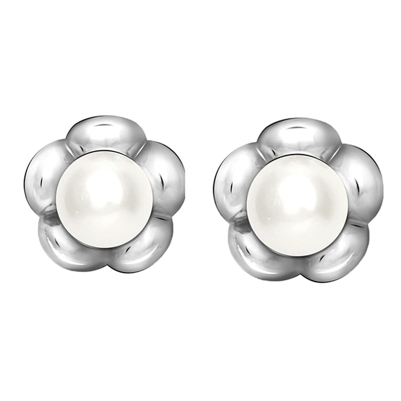 GIVA Pearl Earrings Freshwater Ear rings White Button Cultured Stud Earrings AAA+ Quality Freshwater Round Real Pearl for Women and Girls Earrings with Certificate of Authenticity (Flower Studs)