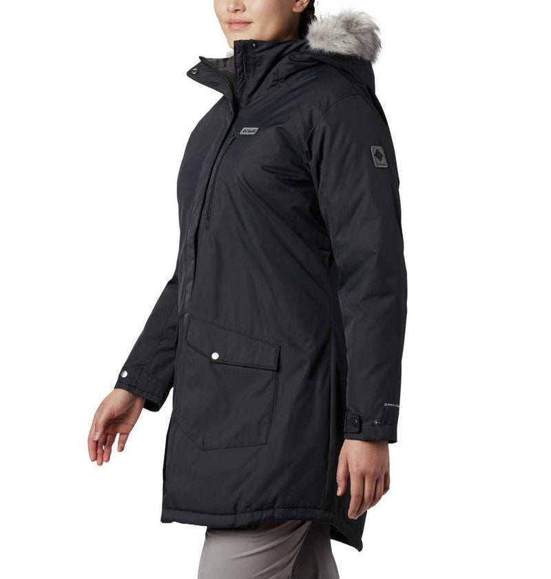 Women's Insulated Long Jacket with Faux Fur Hood Black XX-Large