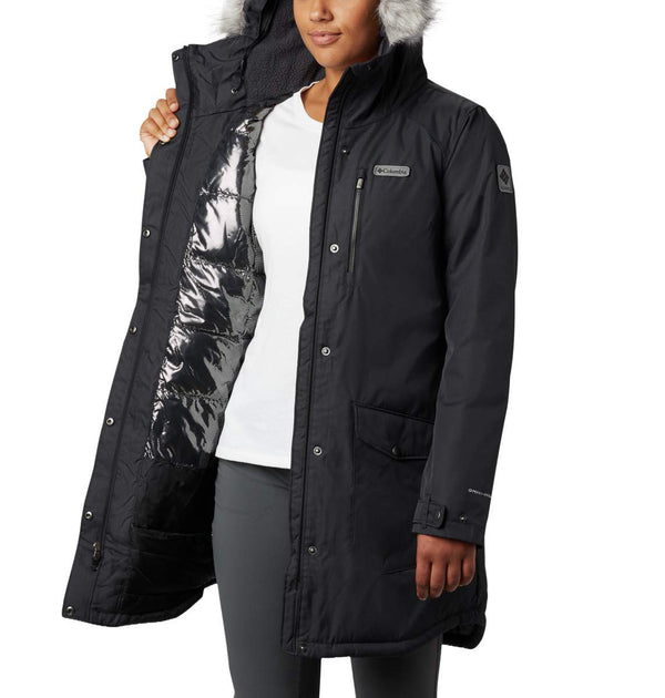 Women's Insulated Long Jacket with Faux Fur Hood Black XX-Large