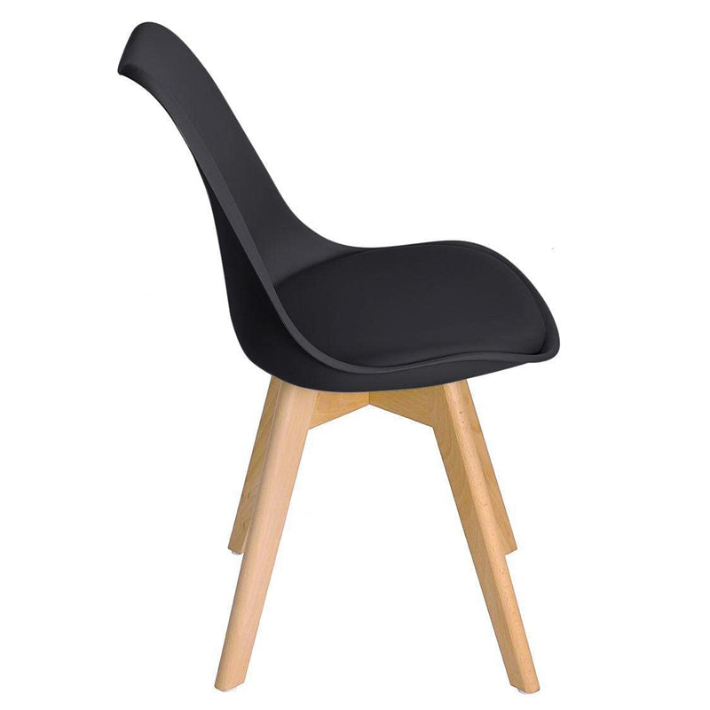 Set of 4 Ergonomic Black Dining Chairs with Wooden Legs - Modern Design