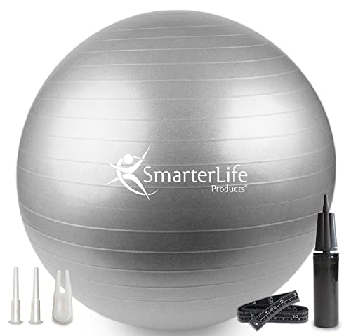 SmarterLife Workout Exercise Ball for Fitness Yoga Balance Stability 65 cm Silver