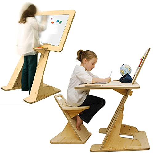 Kids Desk & Chair Set Converts to a Magnetic Whiteboard Easel Art Table for Kid