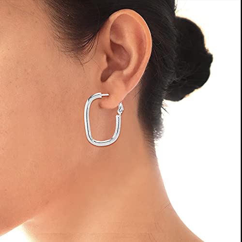 Lecalla Rhodiumplated Clutchless Hoop Earrings 32mm for Women Teens