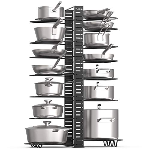 Vdomus Expandable Pot Organizer Rack Black Metal Adjustable Under Cabinet