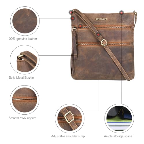 ESTALON Leather Crossbody Bags for Women - Trendy Cross body Purses for Women - Ladies Handbags - Women's Shoulder Sling Bags - Gifts for Her - Wood