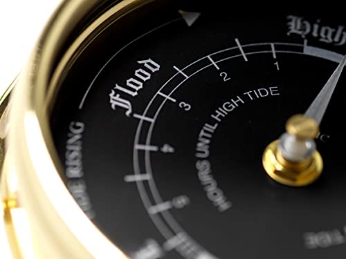 Mantel Top Tabic Prestige Tide Clock in Brass With a Jet Black Heavy Brass Case
