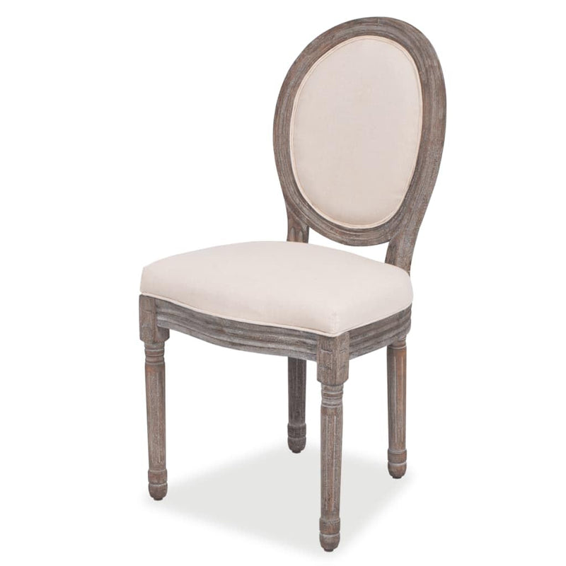 Vidaxl Set of 2 Dining Chairs Birch Frame & Cream Linen Upholstery Rubberwood Legs