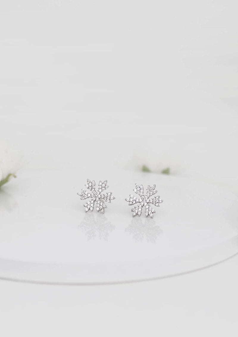 Giva 925 Sterling Silver Hypoallergenic Zirconia Stone Snowflake Stud Earrings