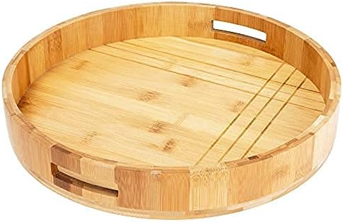 Decorative Coffee Table Tray by Coopers Grace, Wooden Round Serving Tray for Living Room, Round Wood Tray for Ottoman or Side Table, Charcuterie Board or Cheese Platter, Bamboo Coffee Tray