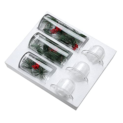 Glass Hurricane Candle Holders Christmas Ornaments Set 3 Candles Not Included
