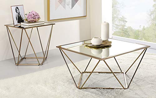 Acme Fogya Square Coffee Table with Metal Base in Mirrored and Champagne Gold