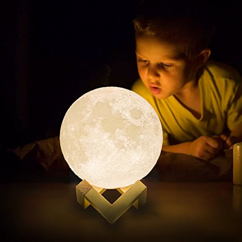 Mydethun 3D Printed Moon Lamp, 7.1 inch  White & Yellow