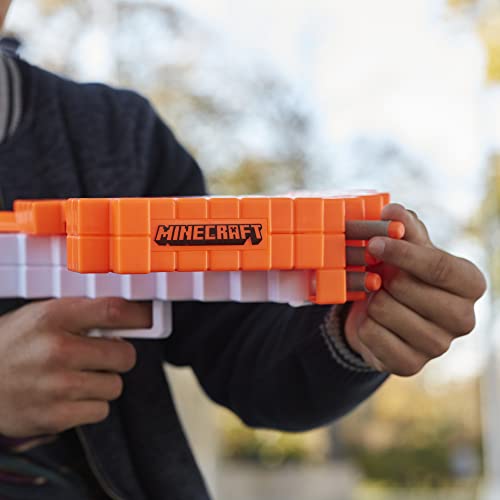 Nerf Minecraft Pillager's Crossbow, Dart-Blasting Crossbow, Includes 3 Elite Darts, Real Crossbow Action, Pull-Back Priming Handle