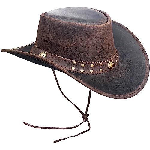 Brandslock Men's Vintage Wide Brim Cowboy Hat Black & Brown Aussie Style