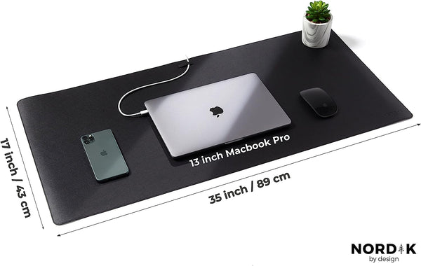 Nordik Leather Desk Mat Cable Black 35 X 17 Premium Mouse Mat Black