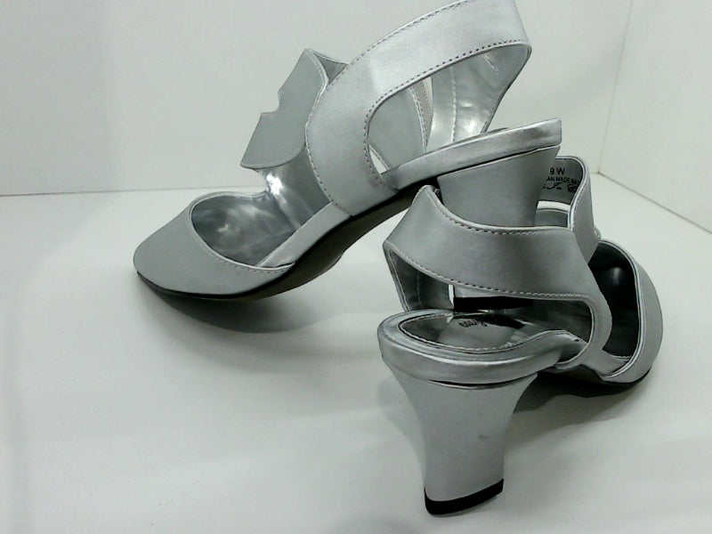 Womens Easy Street Alive 5 Satin Closed Toe Ankle Wrap Heels Color Silver Size 8