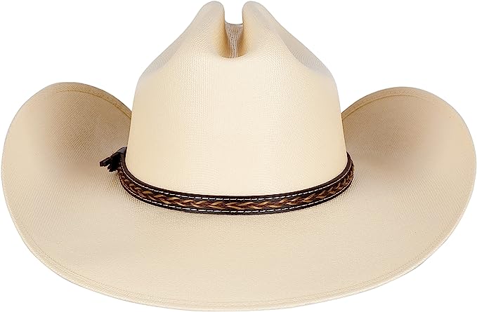 Queue Essentials Western Style Pinch Front Straw Canvas Cowboy Cowgirl Straw Hat (Canvas Sand, SM)