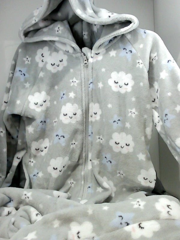 Women's Grey Cloud Print One Piece Pajama Sleepwear, Size Small