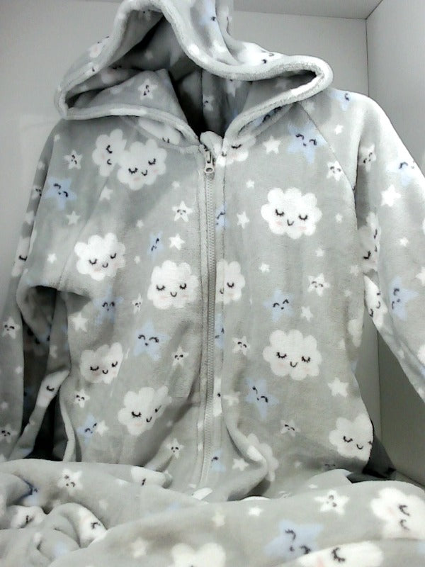 Women's Grey Cloud Print One Piece Pajama Sleepwear, Size Small