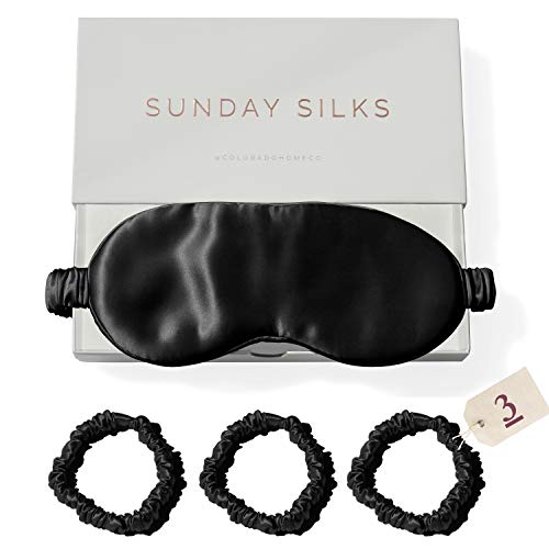 Colorado Home Co Silk Eye Mask for Sleeping With Black Silk Scrunchies