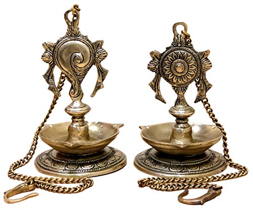 Ornate Brass Hanging Diya Oil Lamps for Home and Office 25.75"