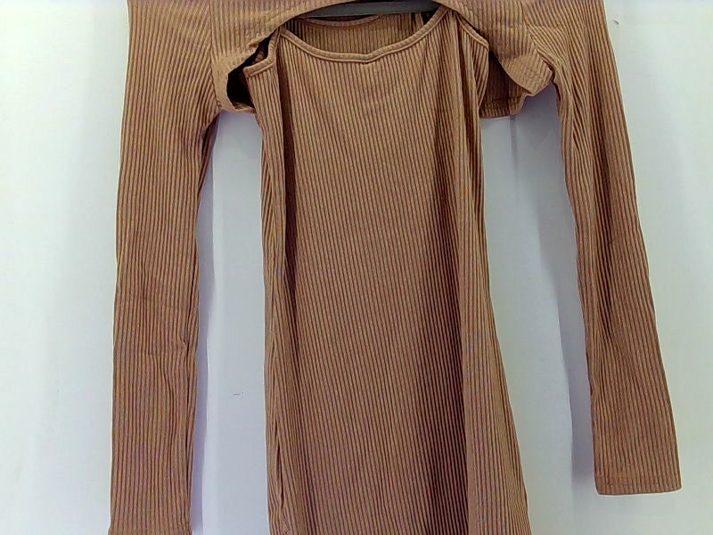 Girls Tan Long Sleeve Ribbed Bodycon Dress - Size 10-11 y