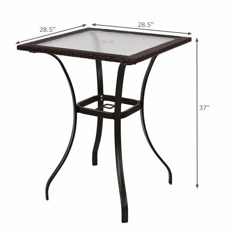 Kepooman Side Table Dining Table 28.5 Inch Outdoor Patio Square Glass Top Table