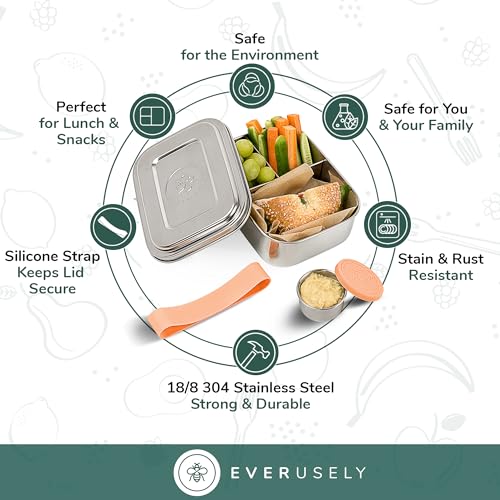 Everusely Stainless Steel Toddler Bento Box Small Metal Lunch Box for Kids