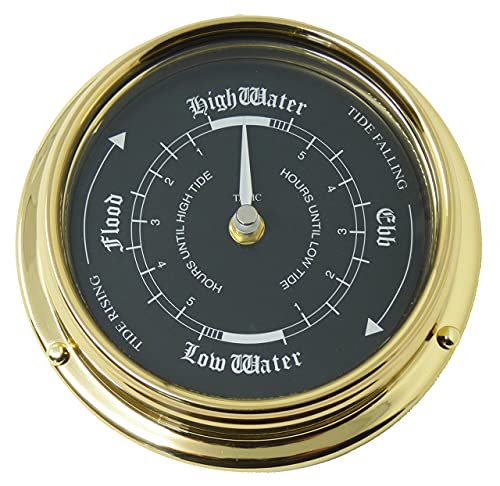 Mantel Top Tabic Prestige Tide Clock in Brass With a Jet Black Heavy Brass Case