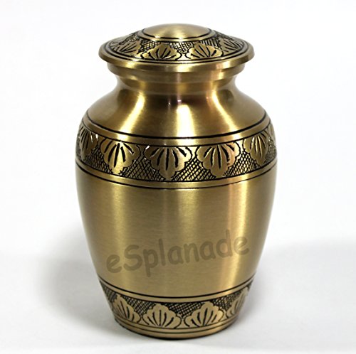 eSplanade Brass Cremation Urn Memorial Jar Pot Container Medium Size Urn for Funeral Ashes Burial Engraved Metal Urn Bronze - 6" Inches