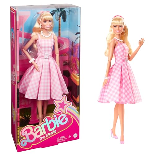 Barbie the Movie Doll Margot Robbie Pink & White Gingham Dress Chain Necklace