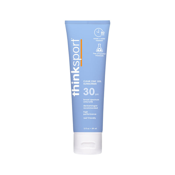 Thinksport Mineral Sunscreen, SPF 30 Clear Zinc Oxide Sunscreen, 3 Fl Oz, Water Resistant Reef Safe Sunscreen, Broad Spectrum UVA/UVB Sun Screen