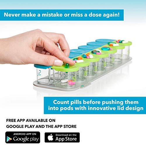 Sagely Smart Xl Weekly Pill Organizer Am or Pm Reminder Alarm App Mint Coral