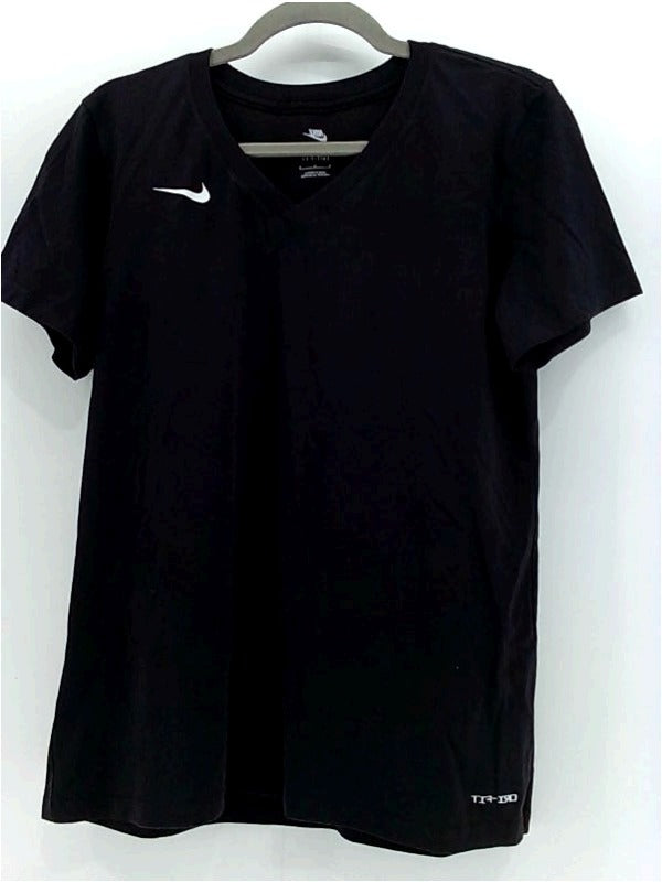 Nike Women's Dri-Fit Black V Neck Short Sleeve Top Medium